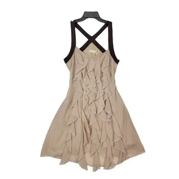 A' Reve Beige Dress Size Medium Women Sleeveless Fit & Flare Ruffle - Picture 8 of 9
